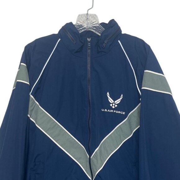 U.S. Air Force Windbreaker Jacket Mens Medium Blue Hood Reflective Stripes - Picture 3 of 9
